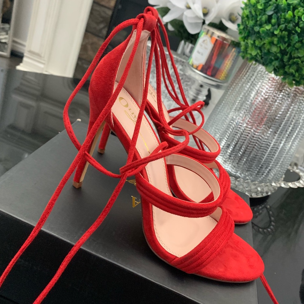 Red lace up heel